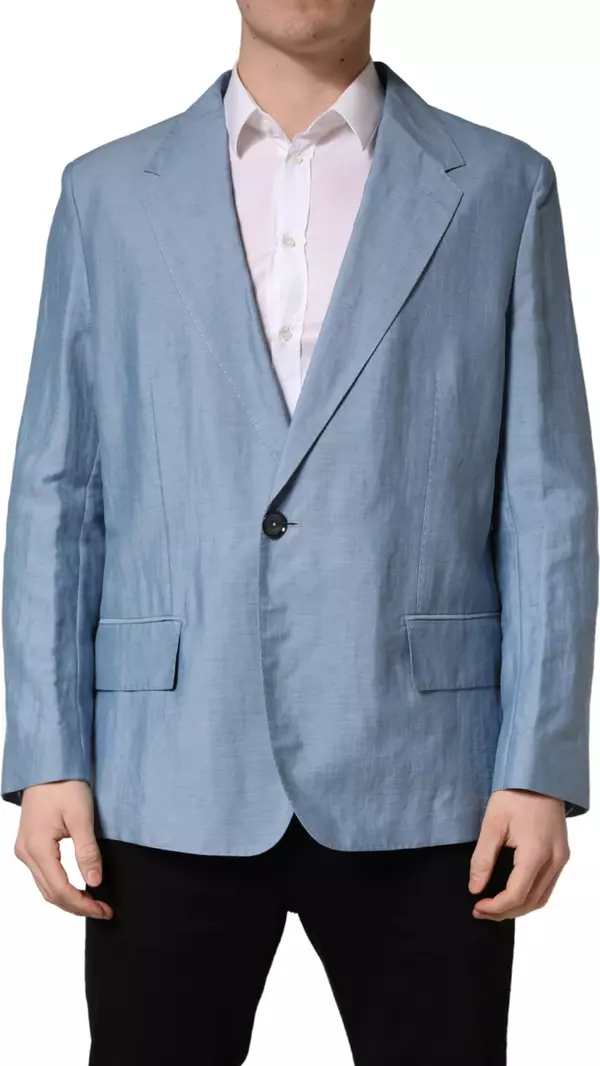 Light Blue Single Breasted Men Jacket Blazer