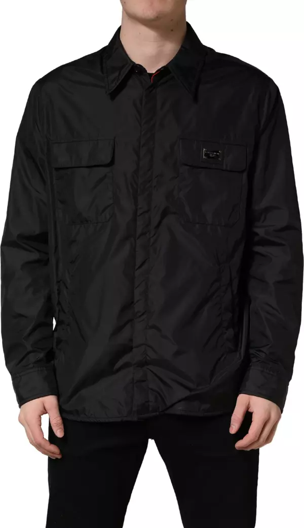Black Logo Plaque Long Sleeves Shirt Jacket