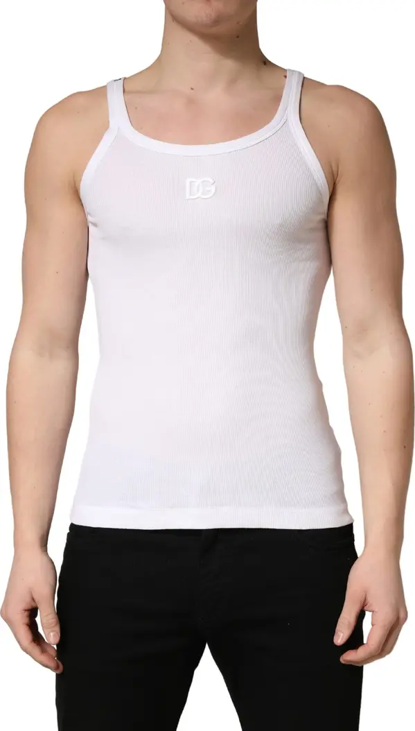 White Ribbed Cotton Sleeveless Tank T-shirt