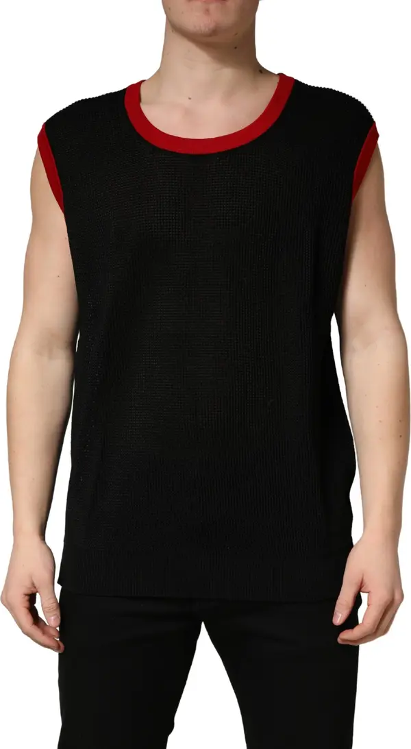 Black Crew Neck Sleeveless Men Knit Vest T-shirt