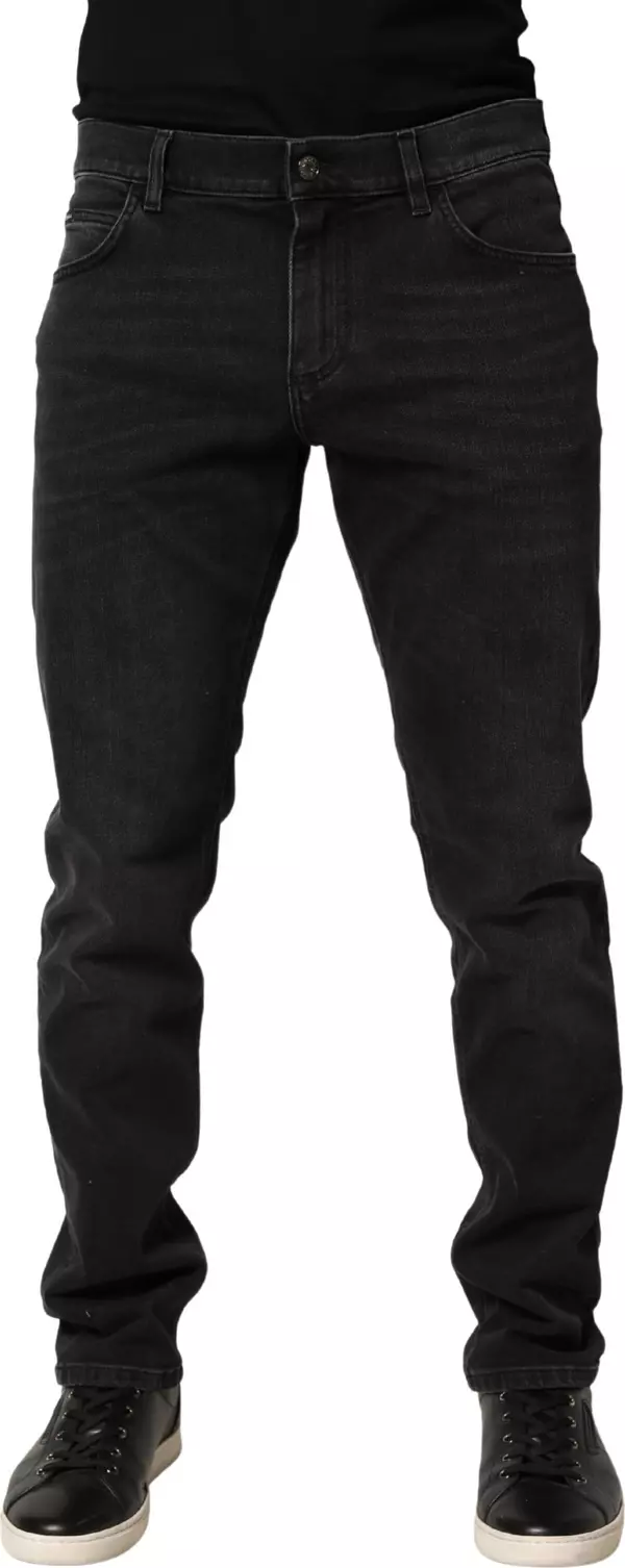 Black Cotton Stretch Regular SkinnyDenim Jeans