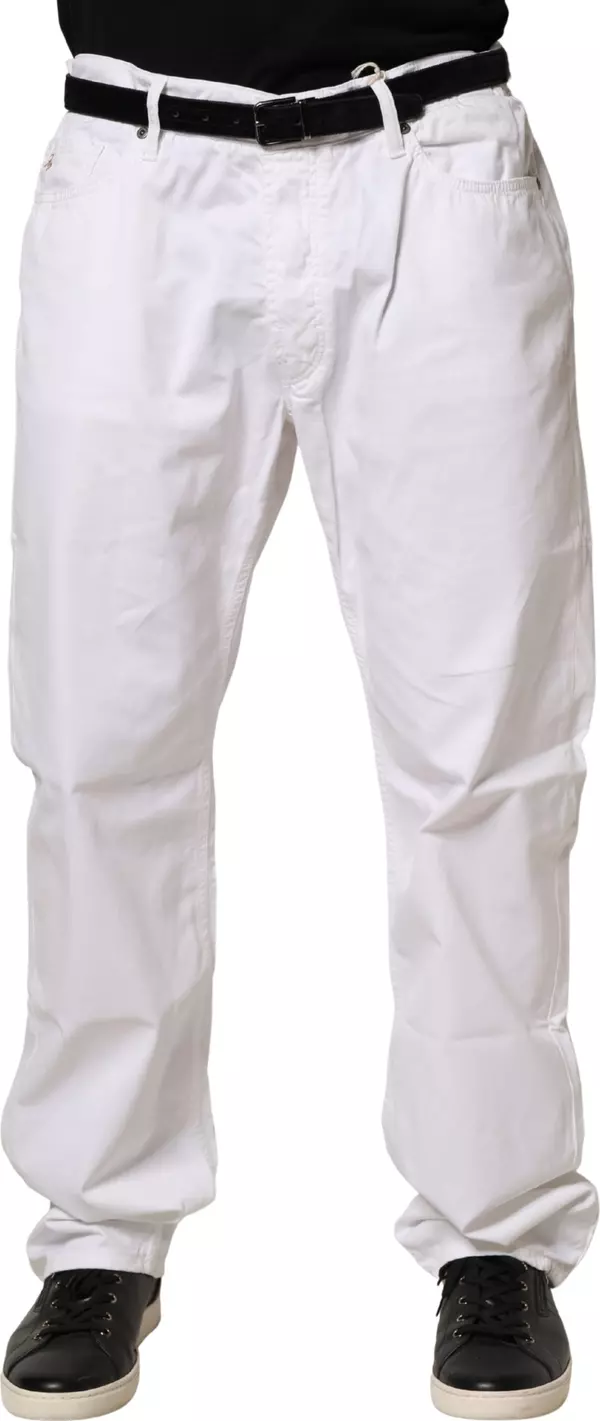 White Cotton Stretch Straight Casual Men Denim Trouser Jeans