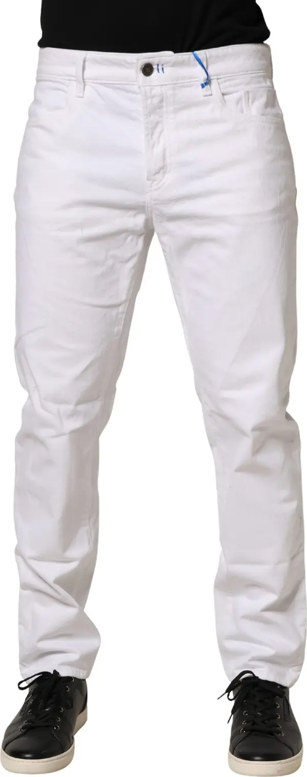 White Mid Waist Cotton Skinny Denim Men Trouser Jeans