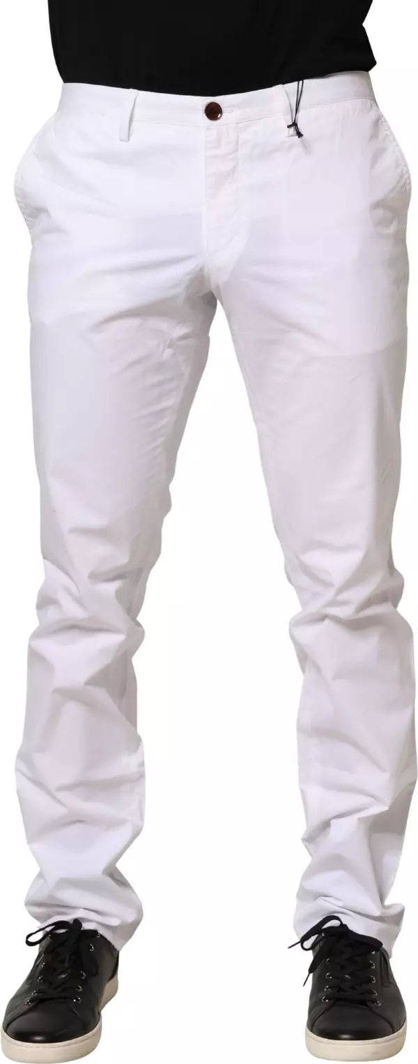 White Mid Waist Skinny Chino Casual Trouser Pants