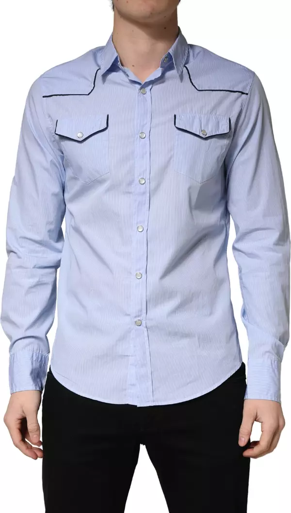 Light Blue Slim Fit Collared Long Sleeve Casual Shirt