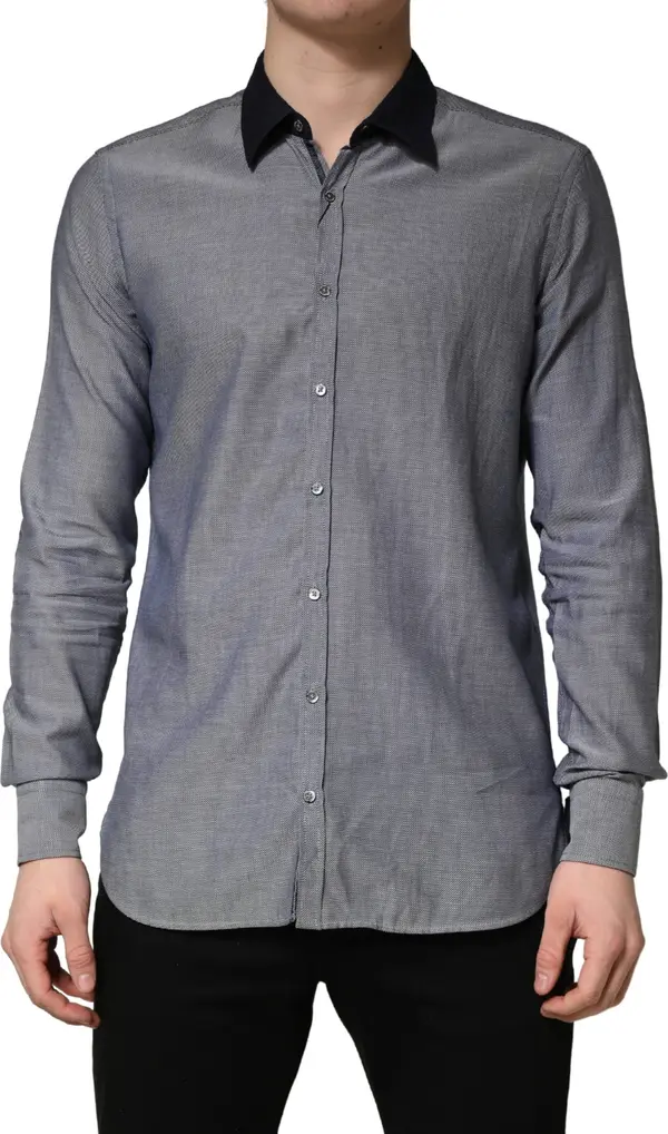 Dark Blue Cotton Long Sleeves Collared Dress Formal Shirt