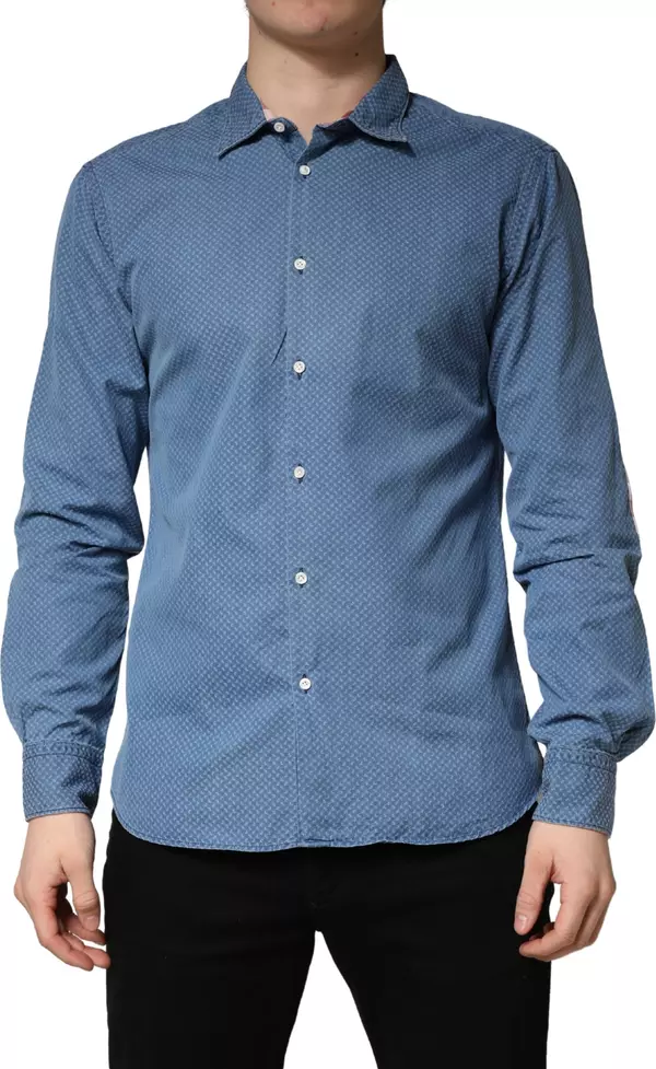 Blue Cotton Slim Fit Collared LongSleeve Casual Shirt