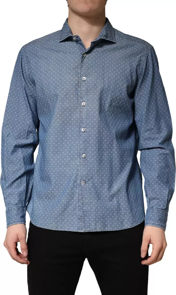 Blue Long Sleeve Collared Casual Shirt