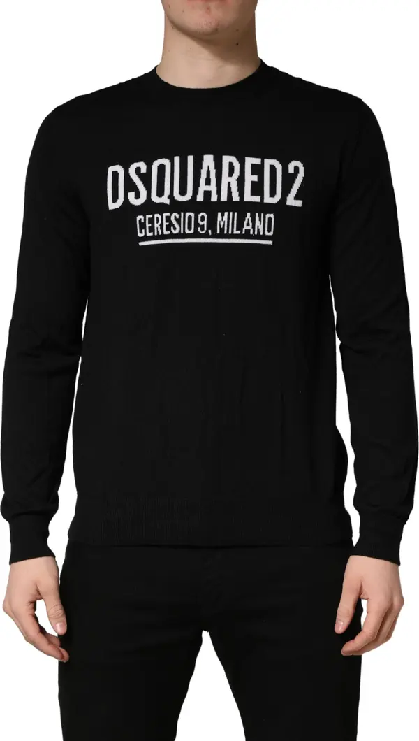Black Logo Knitted Crew Neck Men Pullover Sweater