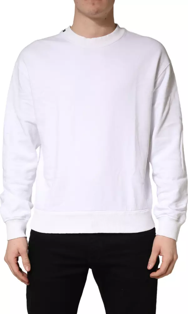 White Cotton Crew Neck Sweatshirt Sweater