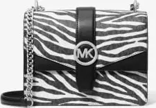 Michael Kors Greenwich Small Print Logo Crossbody Tote Chain Bag Black/White $498