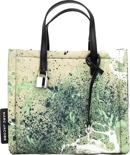Marc Jacobs Mini Green Multi Splatter Paint Print Nylon Crossbody Tote Handbag
