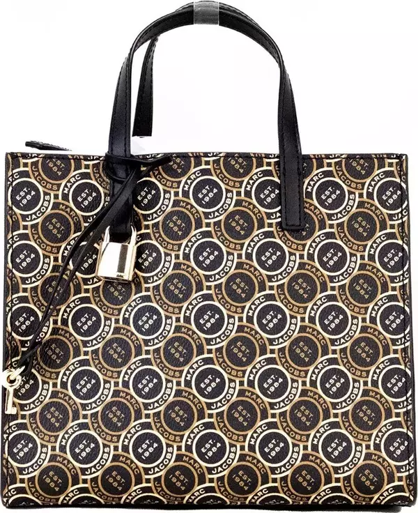 Marc Jacobs Mini Grind Signet Printed Leather Crossbody Tote Handbag Purse