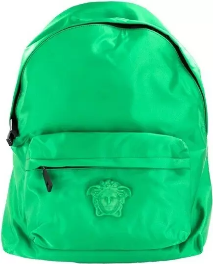 Versace Large Bright Green Nylon Fabric Medusa Shoulder Backpack Bookbag