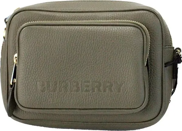 Burberry Small Branded Dark Fern Green Grainy Leather Camera Crossbody Bag