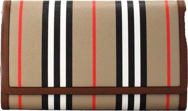 Burberry Hannah Icon Stripe Archive Tan E-Canvas Leather Wallet Crossbody Bag