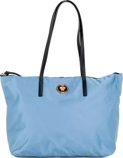 Versace Portuna Medusa Medium Cornflower Blue Nylon Leather Tote Bag Purse