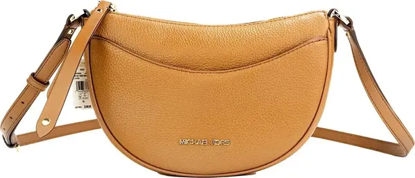 Michael Kors Dover Small Luggage Pebbled Leather Half Moon Crossbody Bag Purse
