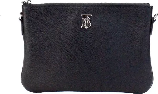Burberry Peyton Monogram Black Leather Pouch Crossbody Bag Purse