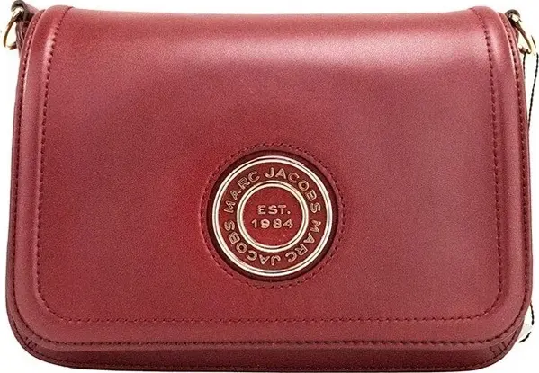 Marc Jacobs Medium Metal Signet Syrah Smooth Leather Flap Crossbody Purse Bag