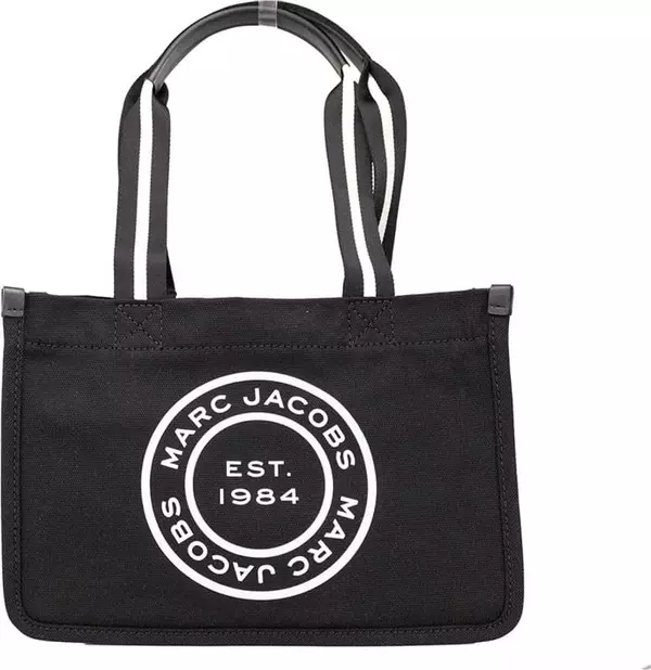 Marc Jacobs Medium Black Canvas Fabric Shoulder Convertible Tote Purse Bag