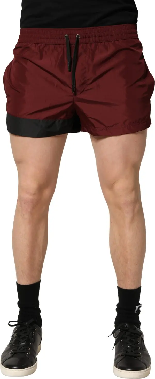 Maroon Polyester Drawstring Shorts Swimwear