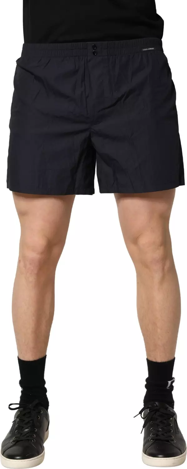 Black Cotton Elastic Waist Swim Shorts Swimwear