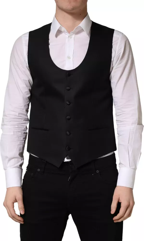 Black Wool Single Breasted Waistcoat Vest