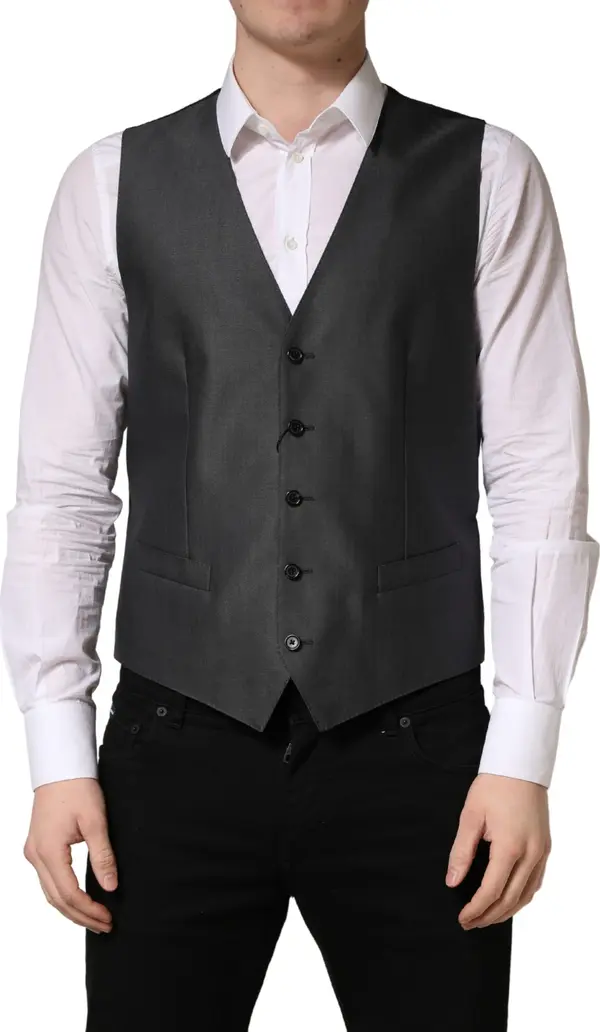 Dark Gray Single Breasted Men Waistcoat Vest