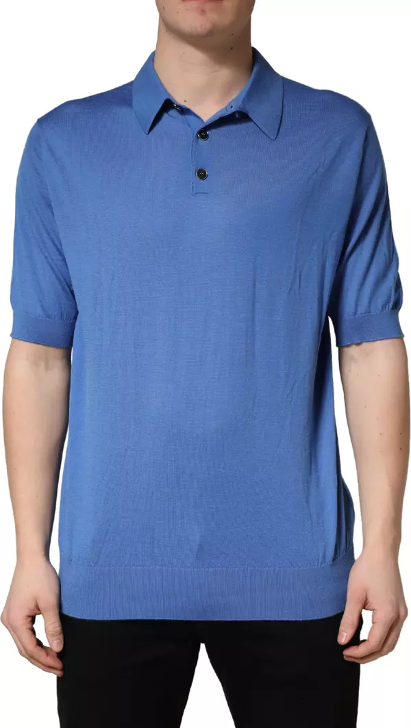 Blue Cashmere Short Sleeves Polo T-shirt
