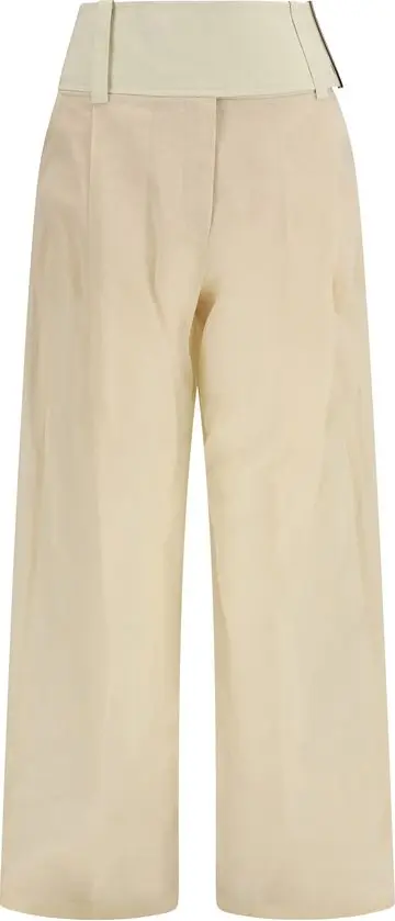 Beige Cotton Casual Pants