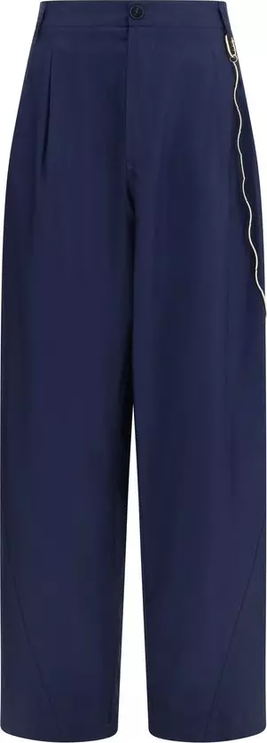 Blue Cotton Casual Pants