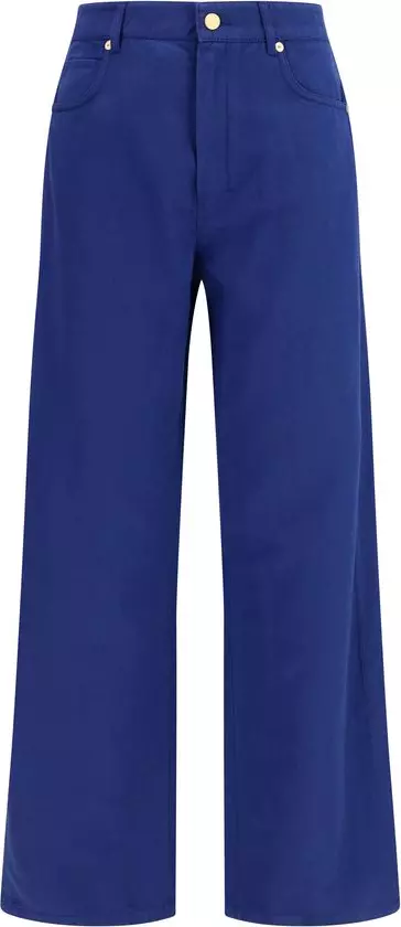 Blue Cotton Casual Pants