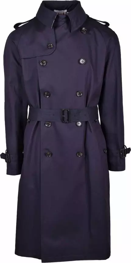 Blue Cotton Men Trench Coat