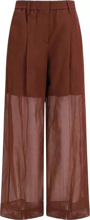Brown Cotton Casual Pants
