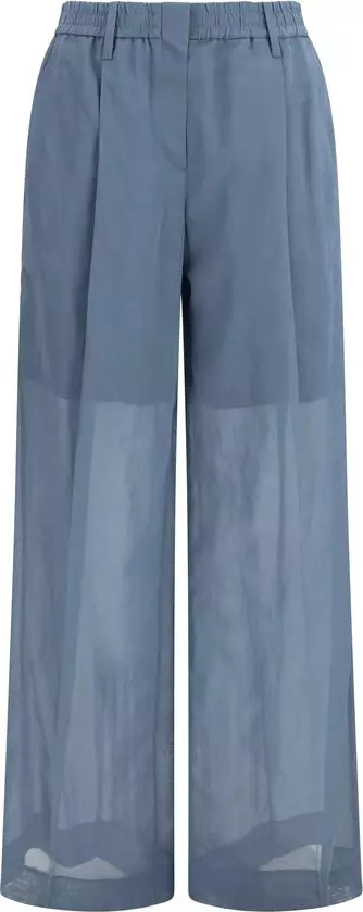 Blue Cotton Casual Pants
