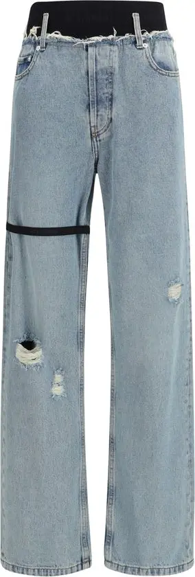 Blue Cotton High-Waisted Jean