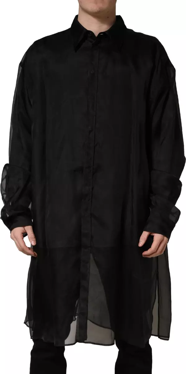 Black Ruffle Detail Semi Sheer Shirt Jacket