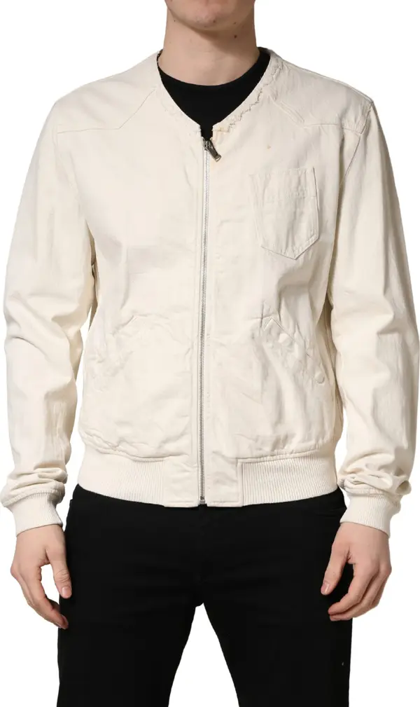 Off White Cotton FullZip Denim Blouson Jacket