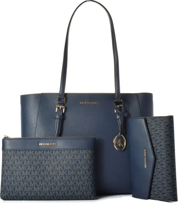 Blue Leather Tote Bag