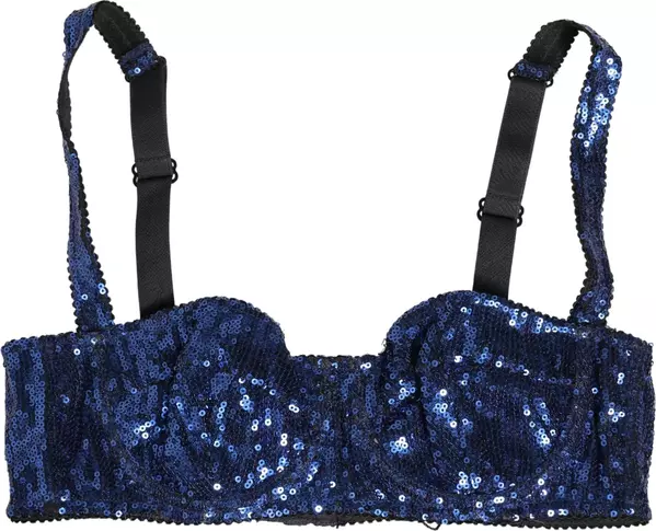 Blue Sequined Nyon Balconnet Bra Underwear