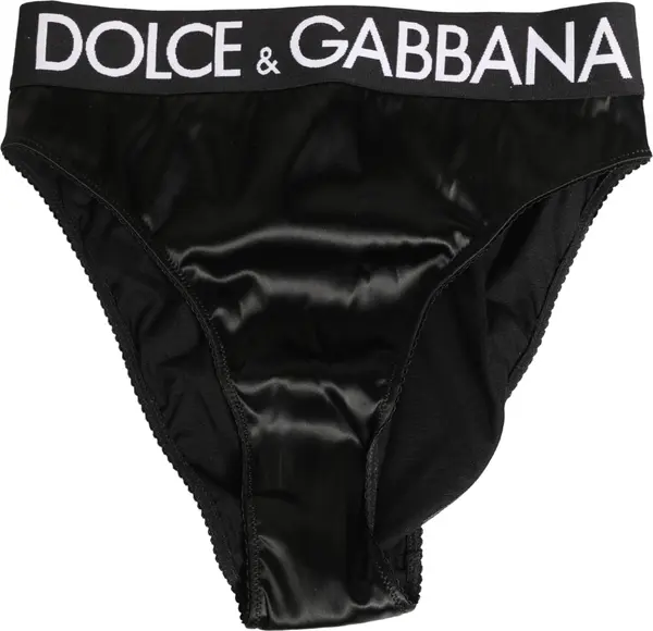 Black Satin High-Waist Brief Logo Women Underwear