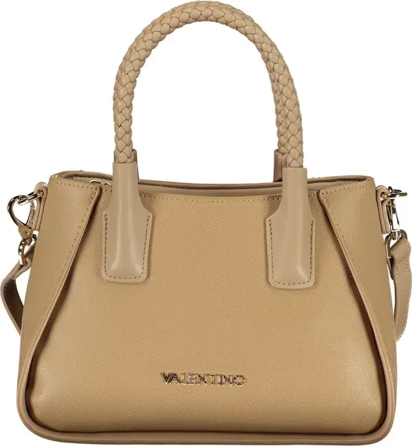 Beige Polyurethane Women's Bag with Handles and Shoulder Strap