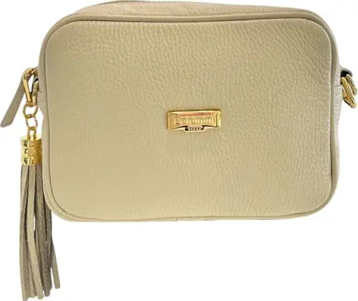Beige Cowhide Leather Women Crossbody Bag