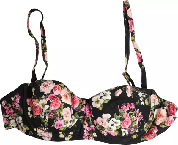 Black Floral Padded Balconnet Bra Underwear