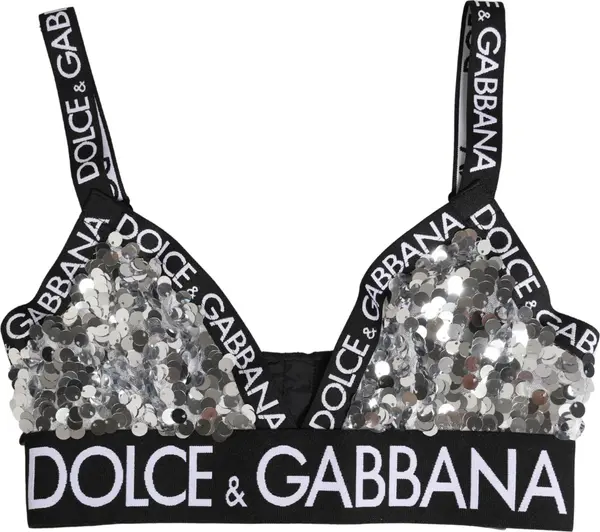 Silver Sequined Triangle Soft Cup Bra Underwear