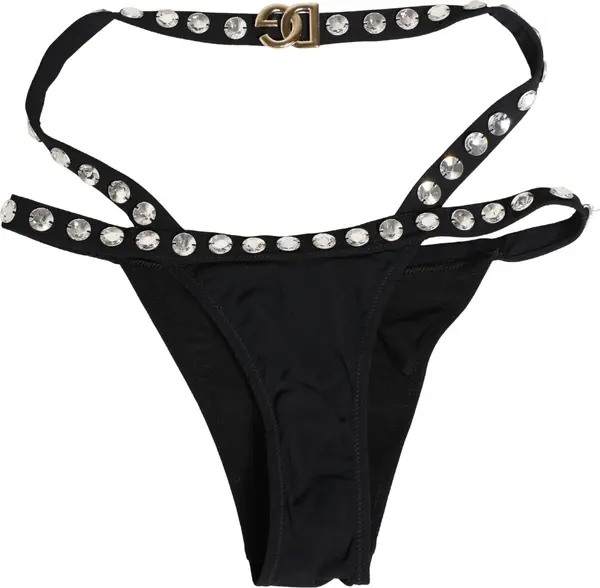 Black Crystal Embellished Bikini Bottom Swimwear