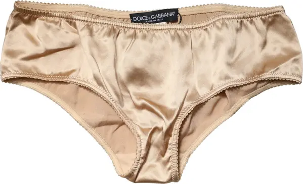 Beige Silk Stretch Mid Waist Brief Panty Underwear
