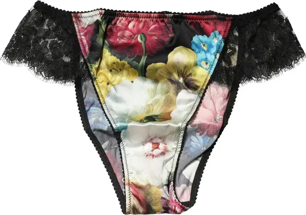 Black Floral Lace Mid Waist Brief Panty Underwear