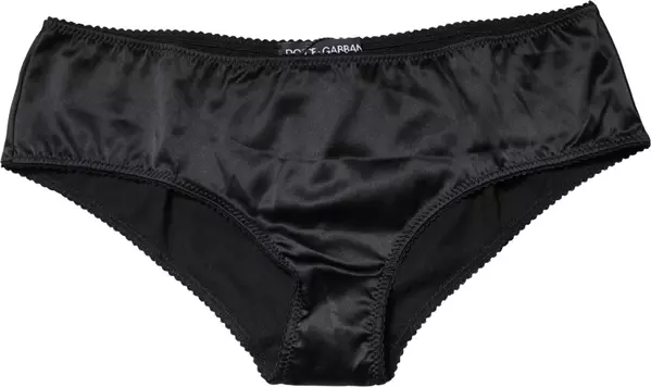 Black Silk Stretch Mid Waist Brief Panty Underwear